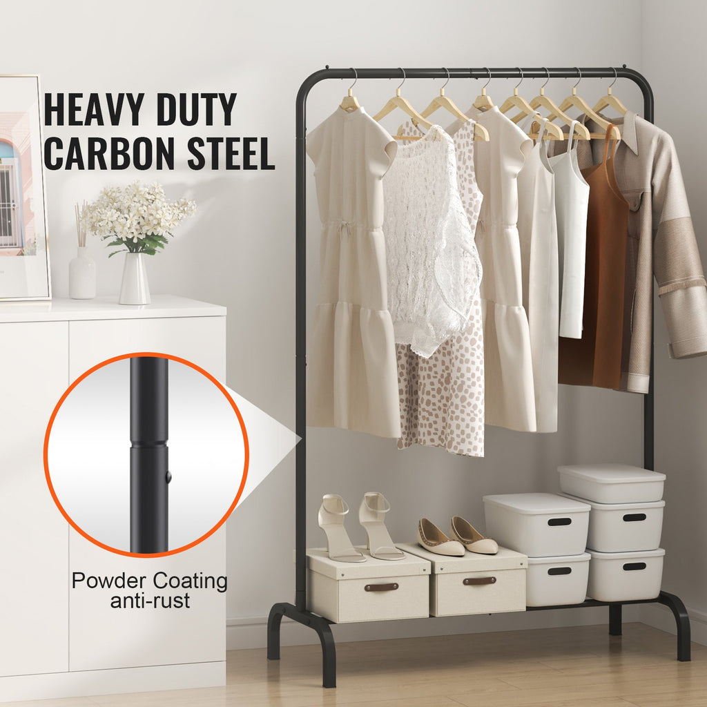 Clothes Rack, Heavy Duty Clothing Garment Rack With Hanging Rod And Bottom Storage Area, Clothing Rack For Bedroom Guest Room