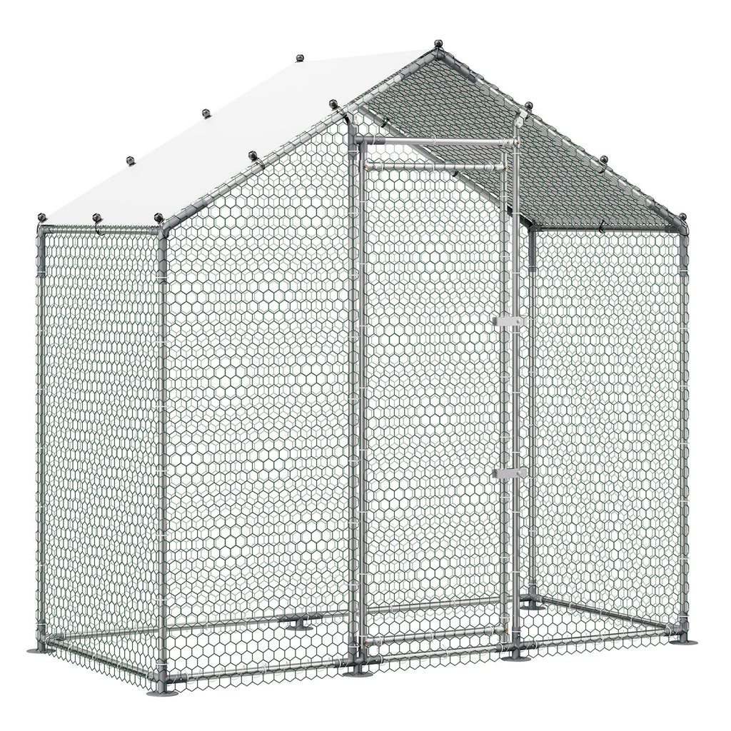 Large Metal Chicken Coop,6.6 X 3.3 X 6.6 Ft, Walk-in Chicken Run House With Waterproof Cover & Sturdy Frame, Spire Roof Poultry Cage Duck Pen For Rabbit Hen Goose Outdoor Backyard Farm Use