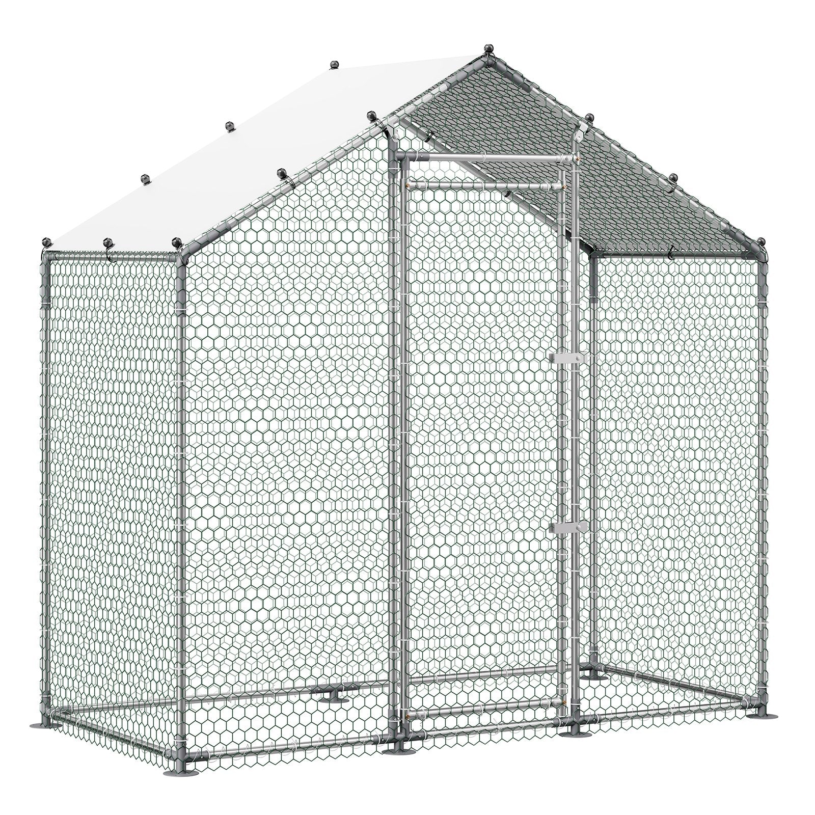 Large Metal Chicken Coop,6.6 X 3.3 X 6.6 Ft, Walk-in Chicken Run House With Waterproof Cover & Sturdy Frame, Spire Roof Poultry Cage Duck Pen For Rabbit Hen Goose Outdoor Backyard Farm Use