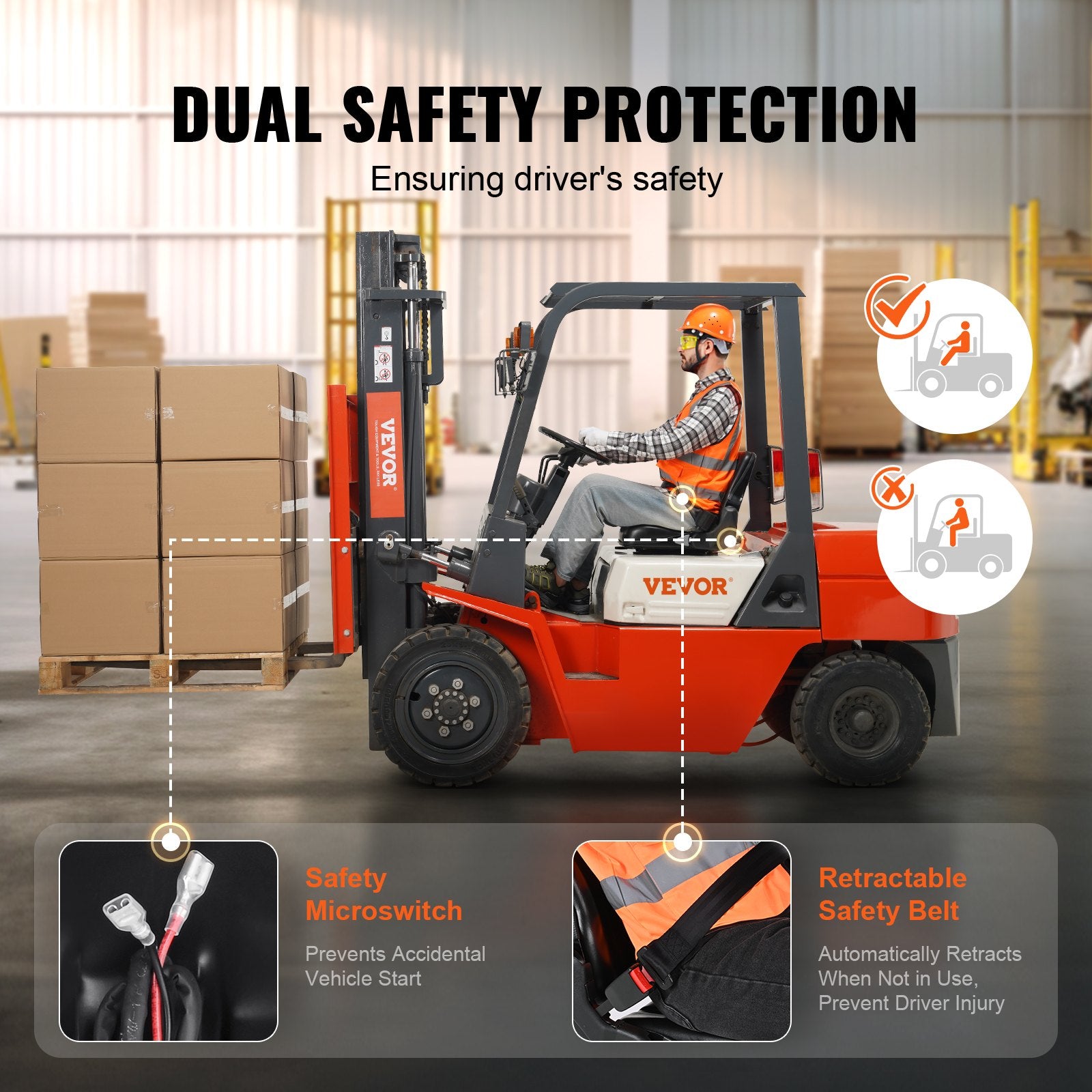Universal Forklift Seat, Fold Down Tractor Seat With Adjustable Angle Back, Micro Switch And Retractable Seatbelt, 6.3-13.4 Inch Slot Forklift Seat For Tractor Loader Excavator