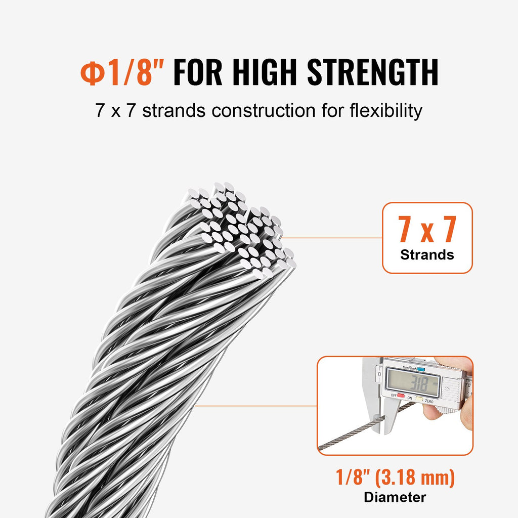 T316 Stainless Steel Cable 1/8" 7x7 Steel Wire Rope 1000 Ft Cable Railing