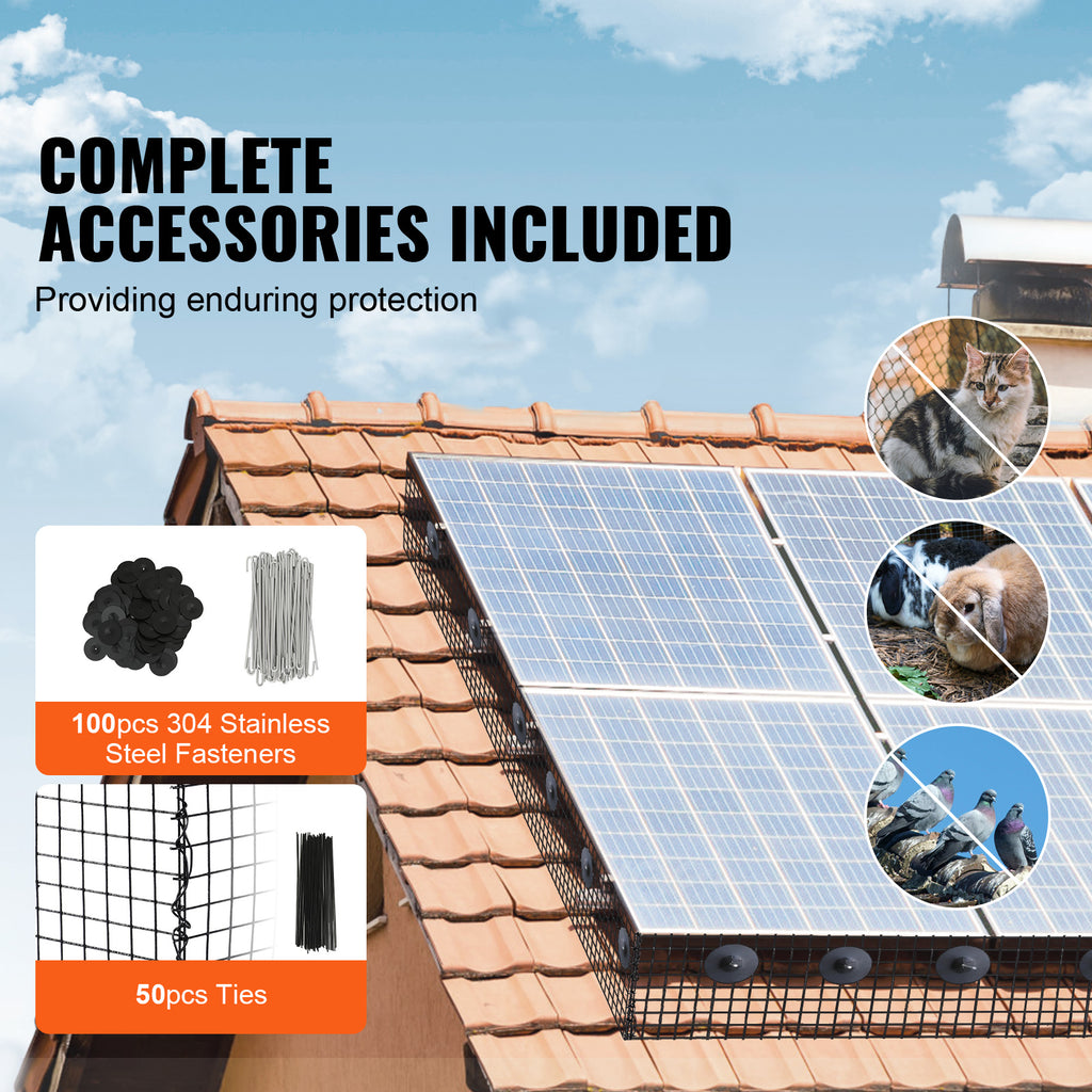 Solar Panel Bird Guard, Critter Guard Roll Kit With Tainless Steel Fasteners, Solar Panel Guard With Rust-proof PVC Coating,
