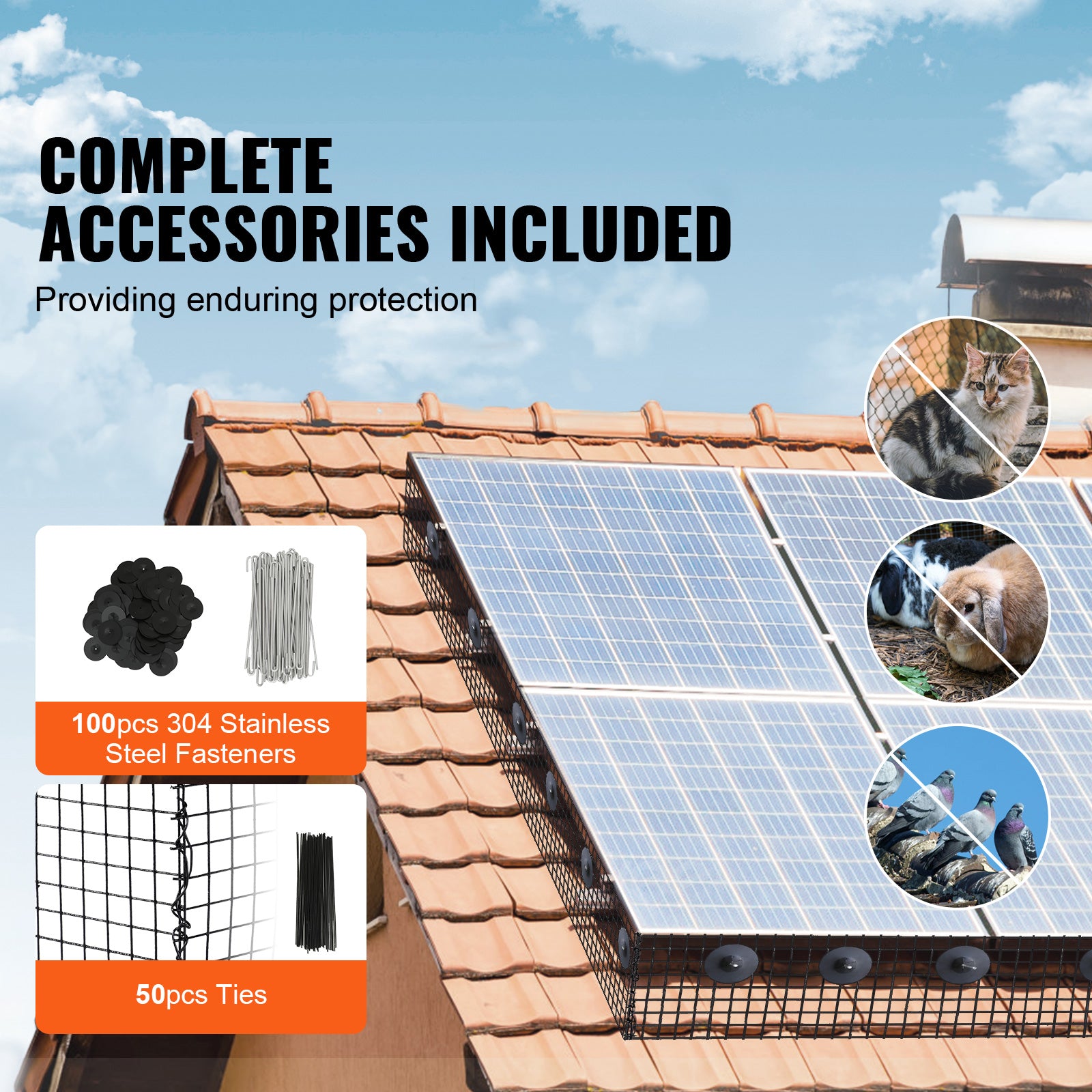 Solar Panel Bird Guard, Critter Guard Roll Kit With Tainless Steel Fasteners, Solar Panel Guard With Rust-proof PVC Coating,