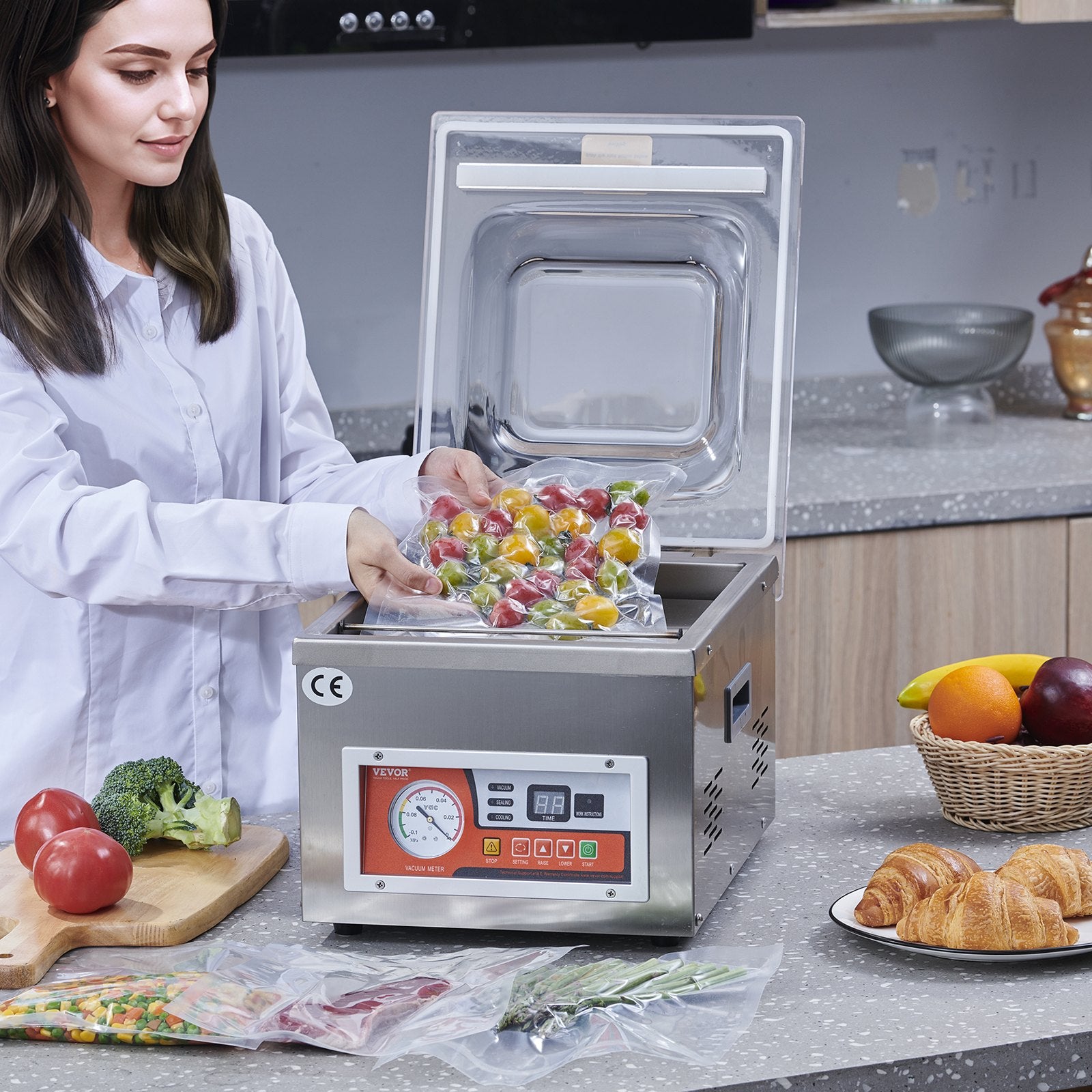 Chamber Vacuum Sealer, DZ-260A  Excellent Sealing Effect With Automatic Control, 110V Kitchen Packaging Machine For Meats, Fruit Saver, Home, Commercial Using
