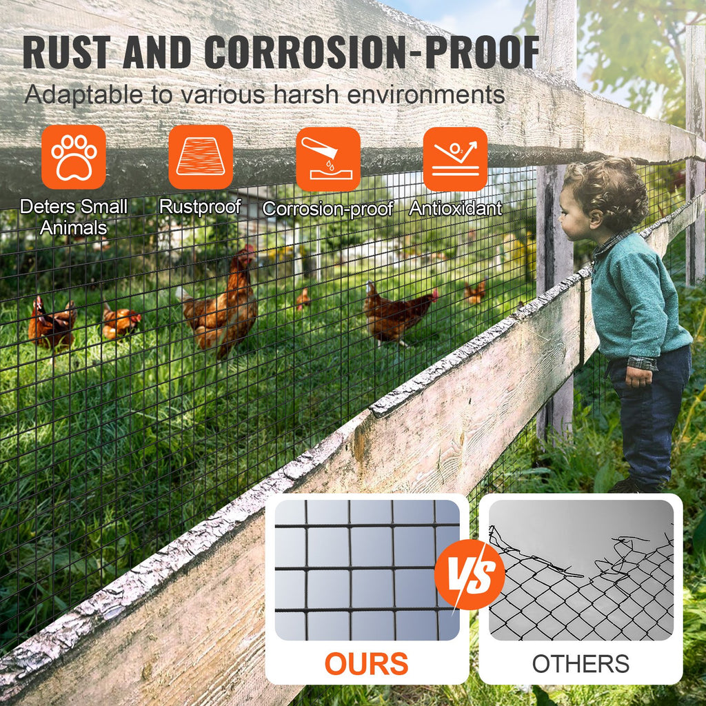 Hardware Cloth, 24'' X 100' Galvanized Wire Mesh Roll, 19 Gauge Chicken Wire Fence Roll, Vinyl Coating Metal Wire Mesh For Chicken Coop Barrier, Rabbit Snake Fences, Poultry Enclosures