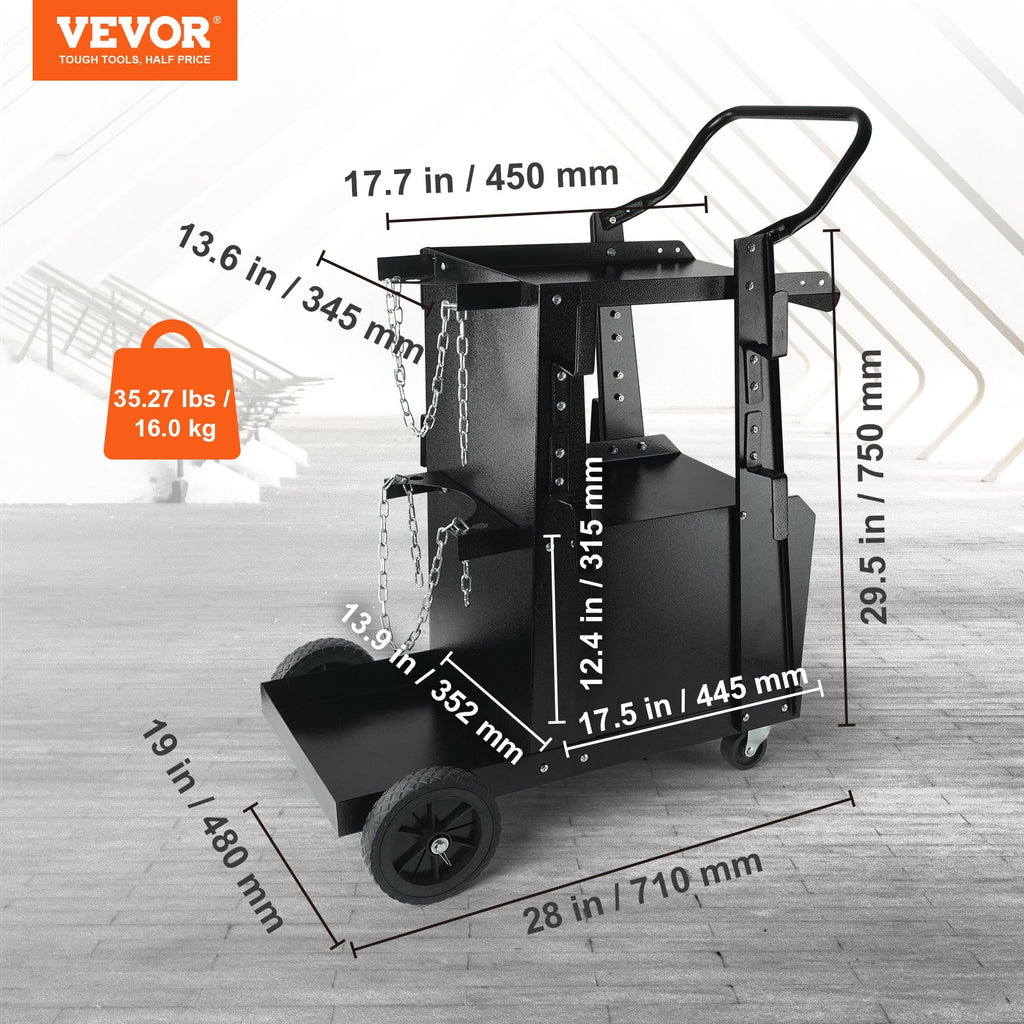 Welding Cart, 2-Tier Heavy Duty Welder Cart With Anti-Theft Lockable Cabinet, 265LBS Weight Capacity, 360 Swivel Wheels, Tank Storage Safety Chains, Welding Cabinet For TIG, ARC, Plasma Cutter