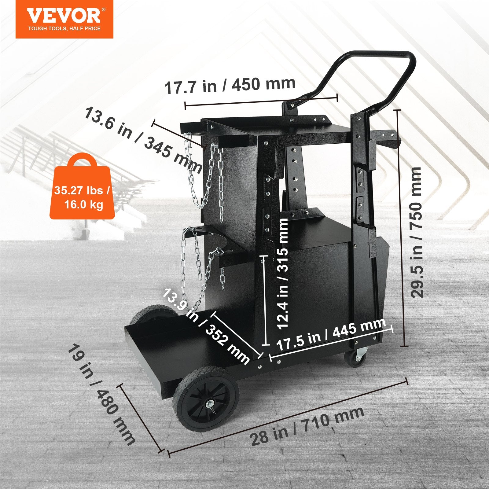 Welding Cart, 2-Tier Heavy Duty Welder Cart With Anti-Theft Lockable Cabinet, 265LBS Weight Capacity, 360 Swivel Wheels, Tank Storage Safety Chains, Welding Cabinet For TIG, ARC, Plasma Cutter