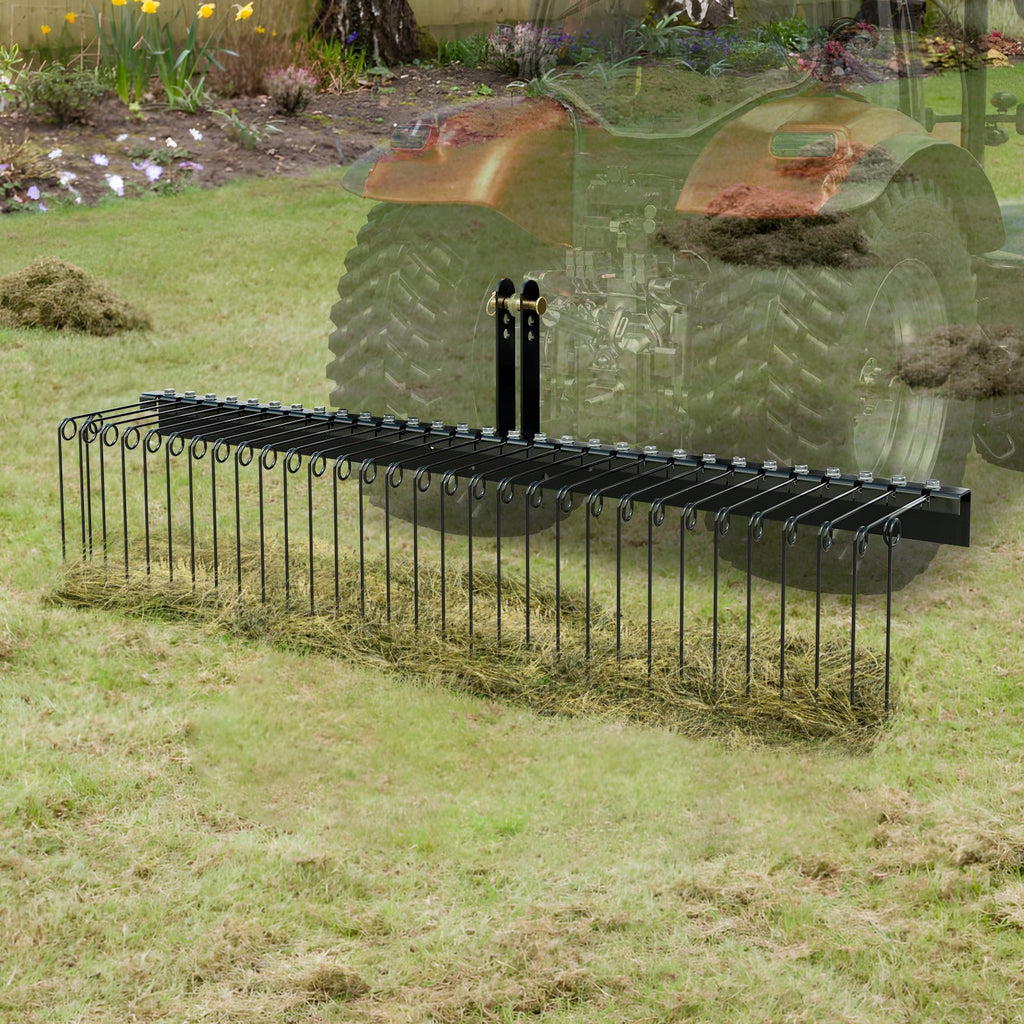 Tow Behind Landscape Rake, 72' Tow Dethatcher With 32 Steel Tines, Lawn Dethatcher Rake Attaches To Category 1, 3 Point Hitch For Tractor, For Leaves, Pine Needles, Straw, And Grass