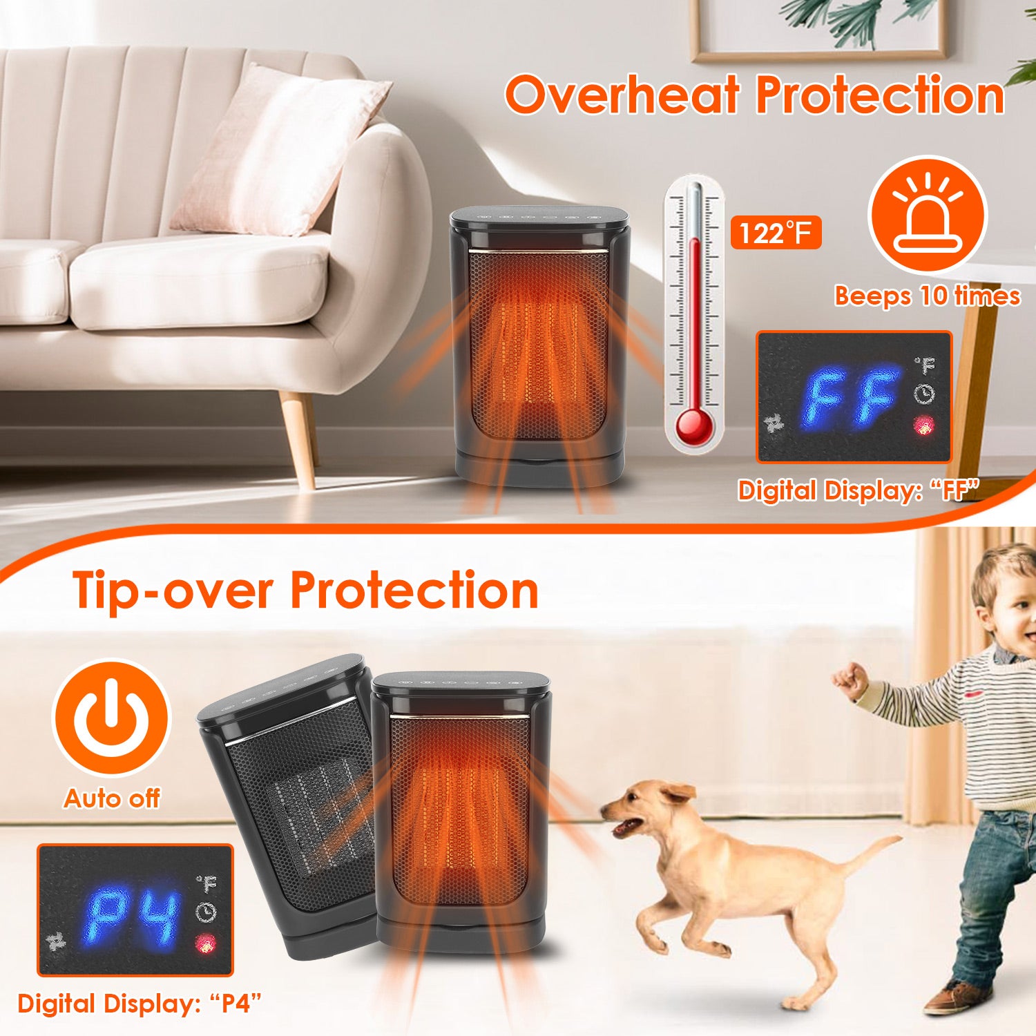 1500W Electric Space Heater Ceramic Heater Fan 90 Degree Oscillating Heating Fan With 3 Modes Remote Control Digital Display Tip-over Overheating Protection For Home Office