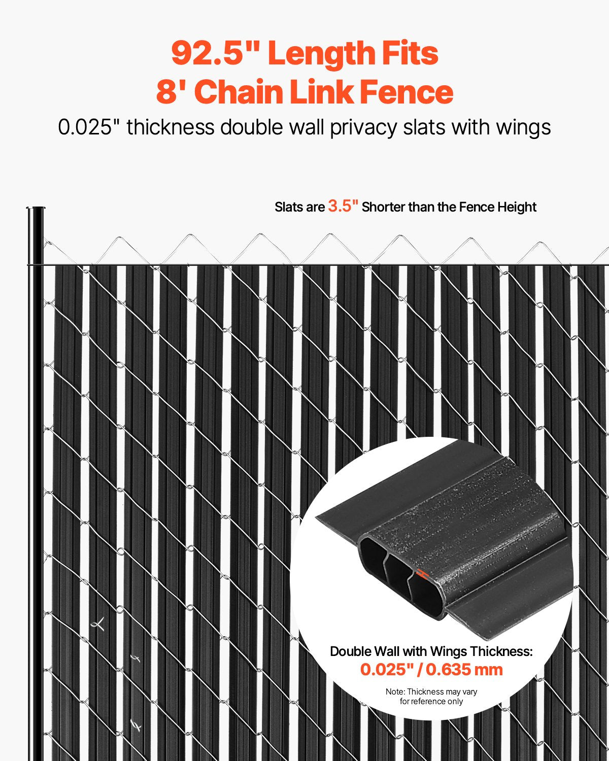 Chain Link Fence Privacy Slats Double-Wall With Wings For 8' High Fence Black