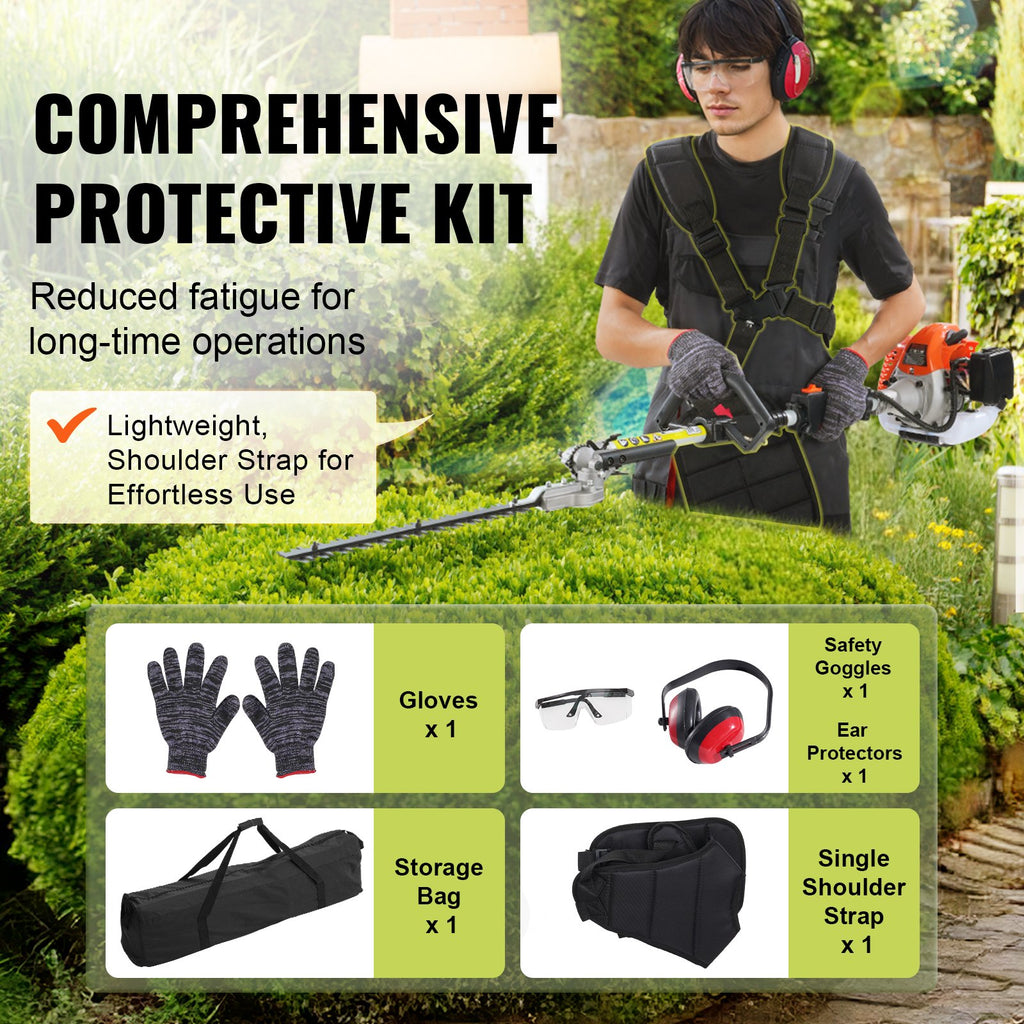 52CC 6-in-1 Multi-Functional Trimming Tools, Gas Hedge Trimmer, Weed Eater, String Trimmer, Brush Cutter, Edger, Pole Saw Chainsaw Pruner With Extension Pole