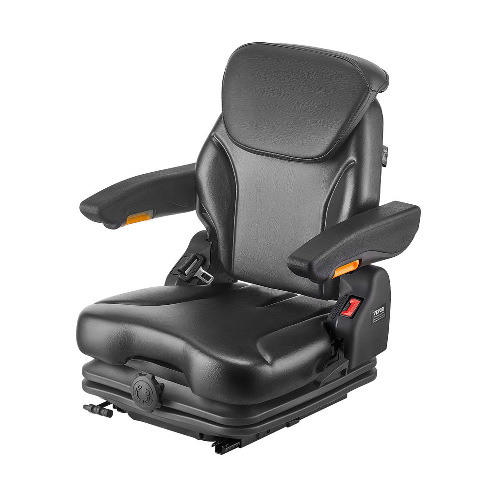 Universal Forklift Seat, Tractor Suspension Seat With Adjustable Back, Armrest, Headrest & Safety Belt, Secure Fold Down Tractor Seat With Micro Switch, Lawnmower Seat For Skid Loader Bulldozer