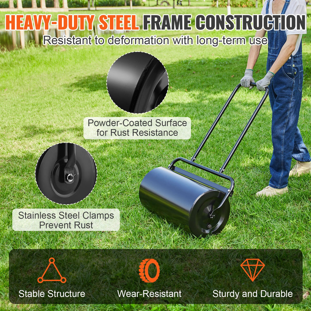 Lawn Roller, 13 Gallon Sand/Water Filled Yard Roller, Steel Sod Roller With Easy-turn Plug And U-Shaped Ergonomic Handle For Convenient Push And Pull, For Lawn, Garden, Farm, Park, Black