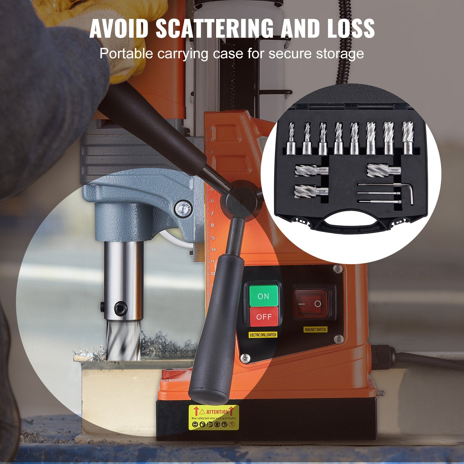 Annular Cutter Set, 13 Pcs Weldon Shank Mag Drill Bits, 7/16' To 1-1/16' Cutting Diameter, 1' Cutting Depth, M2AL HSS, 2 Pilot Pins, Hex Wrench And Portable Case, For Using With Magnetic Drills