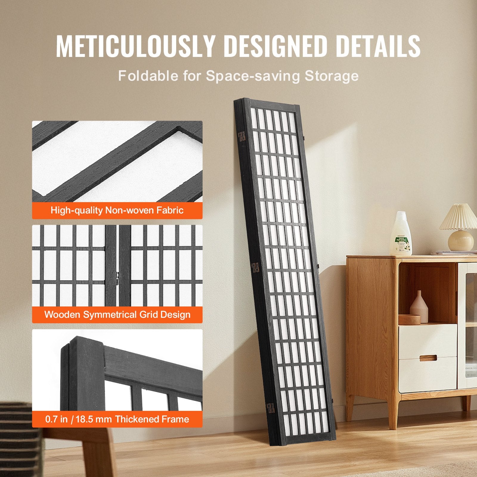 Room Divider, 4 Panel Japanese Room Divider, Wood Folding Privacy Screen Indoor, Japanese Partition Dividers Portable Decoration Screens, For Room Separation Home Office Restaurant & Bedroom