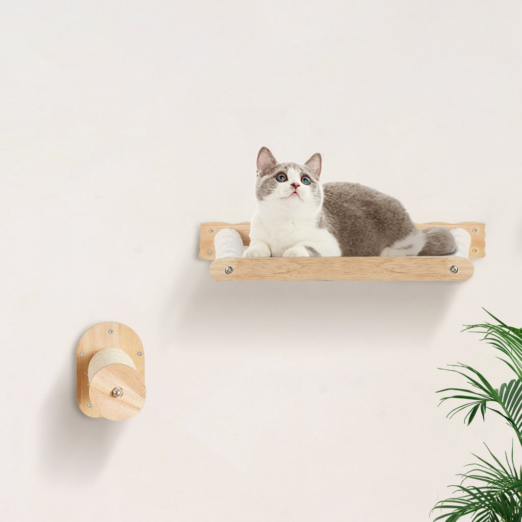 Wall Mounted Cat Shelves With 2 Jumping Posts & 2 Hammocks Up To 40 Lbs