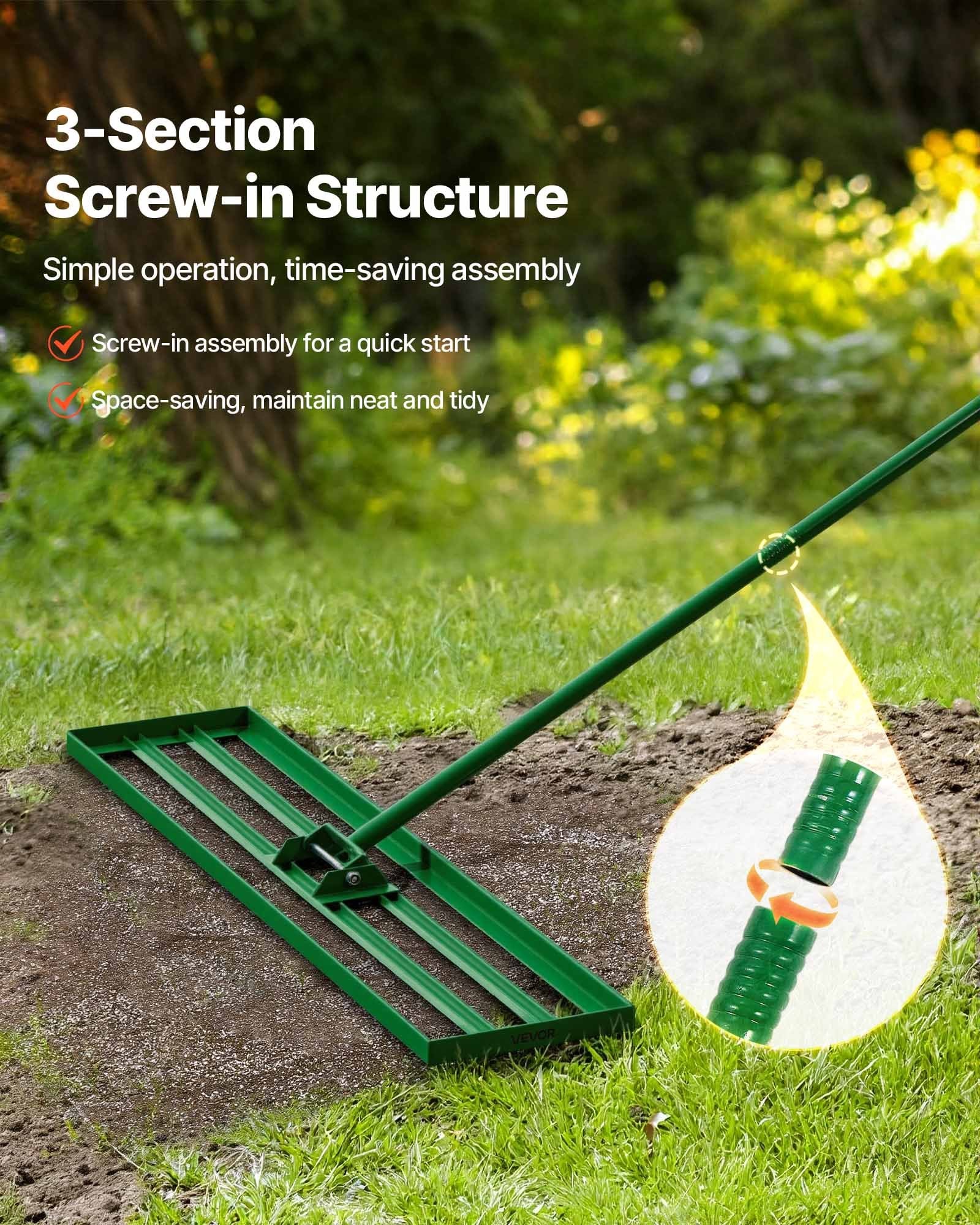 Lawn Leveling Rake, 48"x10" Level Lawn Tool, Heavy-duty Lawn Leveler With 78" Steel Extended Handle, Yard Leveling Rake Suit For Garden, Golf Lawn, Farm