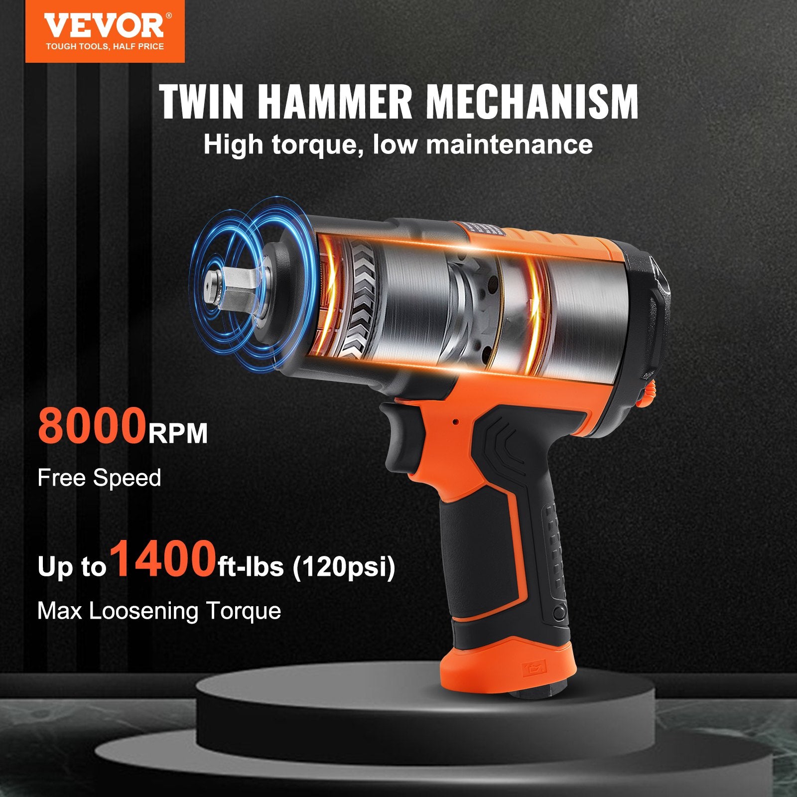 Air Impact Wrench  Square Drive 1400ft-lb Nut-busting Torque 90-120PSI