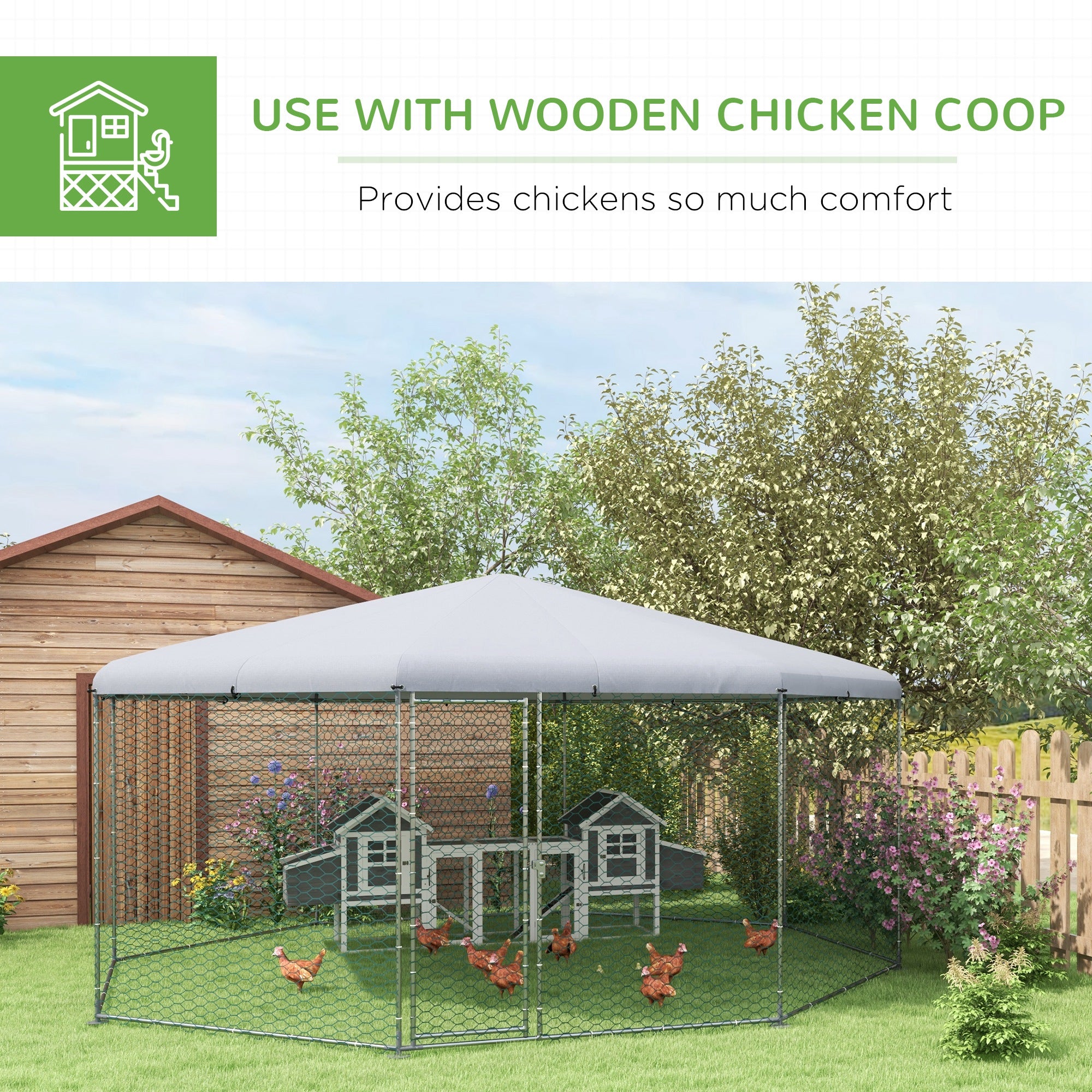 17.1 Ft X 15.7 Ft Chicken Run For 19-25 Chickens With Cover
