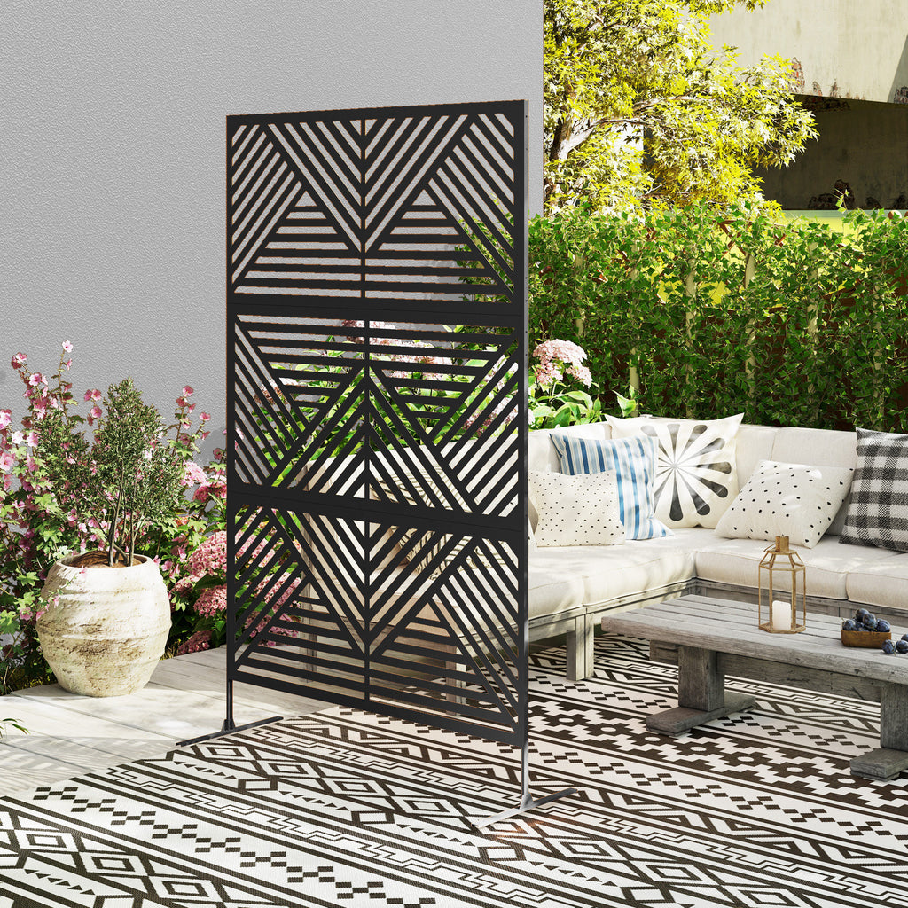Decorative Privacy Fence Screen, Metal Outdoor Privacy Screen Climbing Plant Trellis with Stand, Rhombus Black