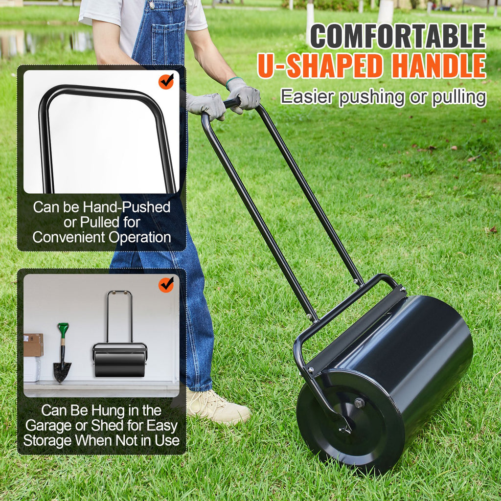 Lawn Roller, 13 Gallon Sand/Water Filled Yard Roller, Steel Sod Roller With Easy-turn Plug And U-Shaped Ergonomic Handle For Convenient Push And Pull, For Lawn, Garden, Farm, Park, Black