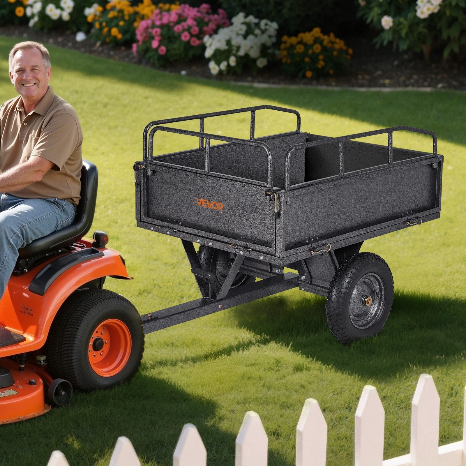 Steel Dump Cart 10 Cu. Ft 500LB For ATV/UTV Trailer Tow Behind Heavy Duty