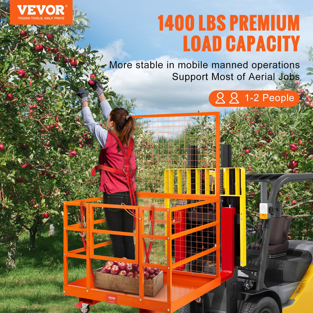 Forklift Safety Cage Work Platform 43X45in 1400lbs W  Wheels For Aerial