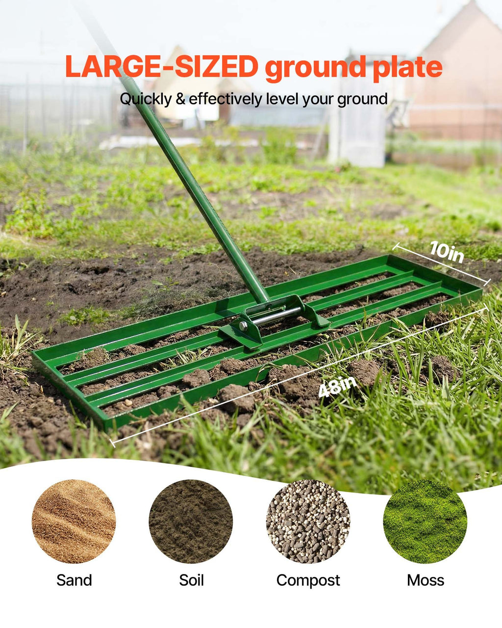Lawn Leveling Rake, 48"x10" Level Lawn Tool, Heavy-duty Lawn Leveler With 78" Steel Extended Handle, Yard Leveling Rake Suit For Garden, Golf Lawn, Farm