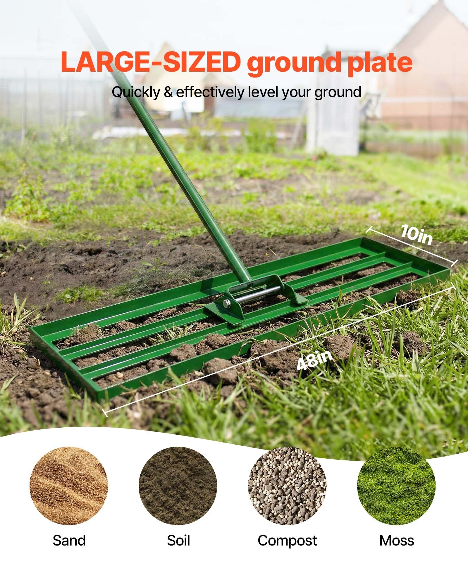 Lawn Leveling Rake, 48"x10" Level Lawn Tool, Heavy-duty Lawn Leveler With 78" Steel Extended Handle, Yard Leveling Rake Suit For Garden, Golf Lawn, Farm