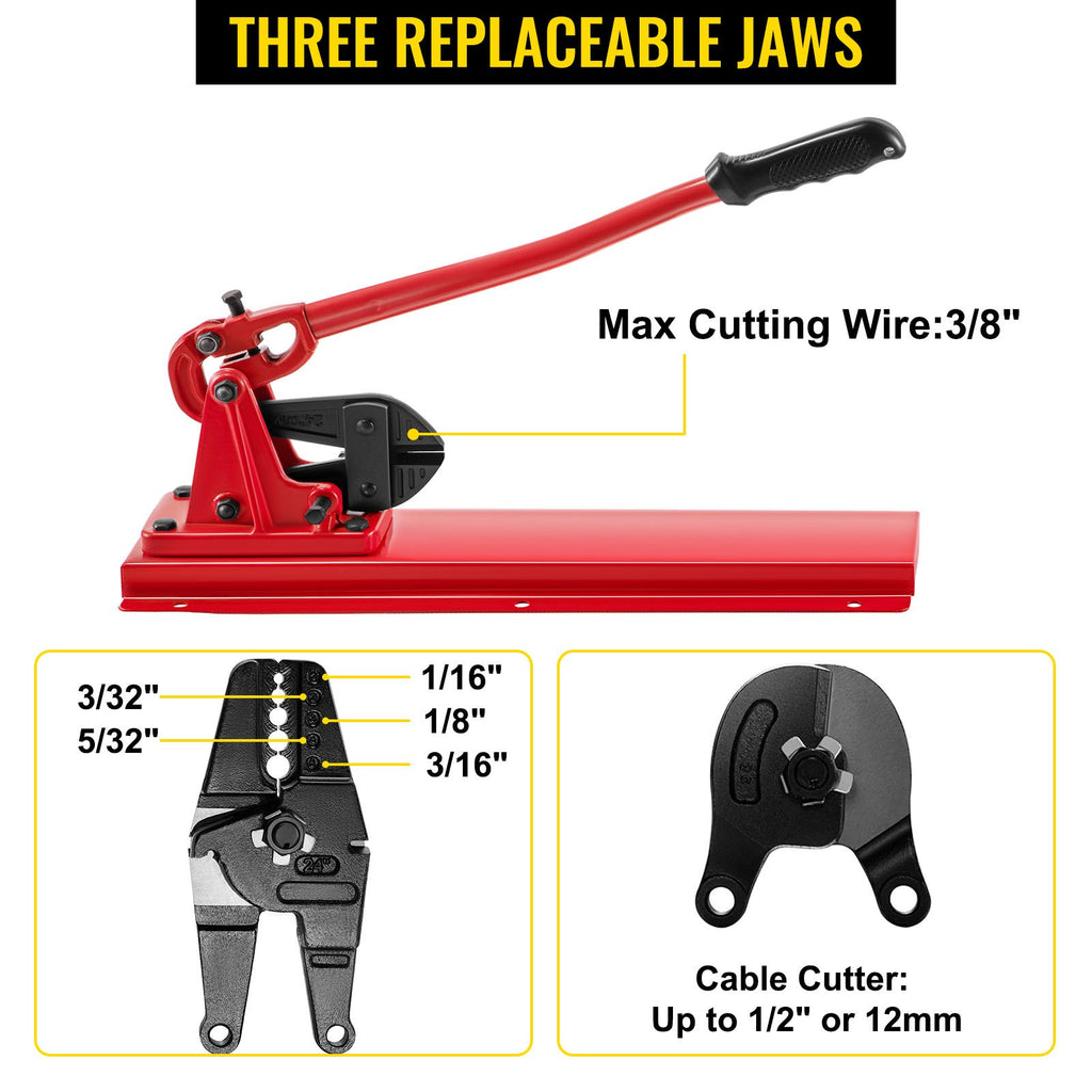 Bench Swager Tool 24\" Wire Rope Swaging Tool With Crimper Cable Bolt Cutter Head Bench Crimper 1/16\"-3/16\" Aluminum/Copper Sleeves Bench Cable Alloy Steel Crimper Swager For1/2\" Wire Rope Fe