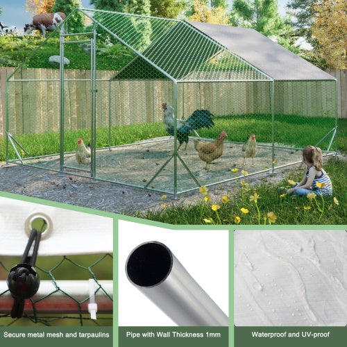 Large Metal Chicken Coop, Walk-in Chicken Run,Galvanized Wire Poultry Chicken Hen Pen Cage, Rabbits Duck Cages With Waterproof And Anti-Ultraviolet Cover For Outside 10 L X 13 W X 6.56 H