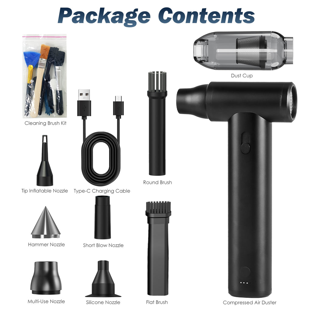 1Set Compressed Air Duster Brushless Motor 250000RPM Stepless Variable Speed 1WmAh Battery Cordless Dust Blower Vacuum Cleaner Portable Jet Dry Blower For PC Keyboard Car Home