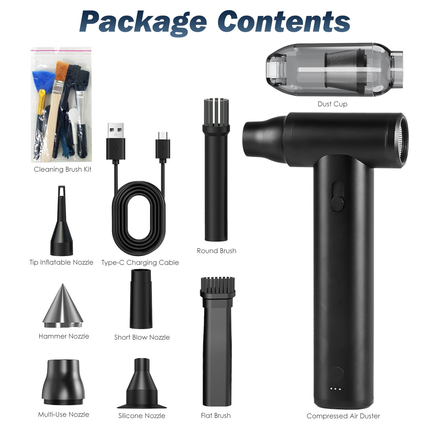1Set Compressed Air Duster Brushless Motor 250000RPM Stepless Variable Speed 1WmAh Battery Cordless Dust Blower Vacuum Cleaner Portable Jet Dry Blower For PC Keyboard Car Home
