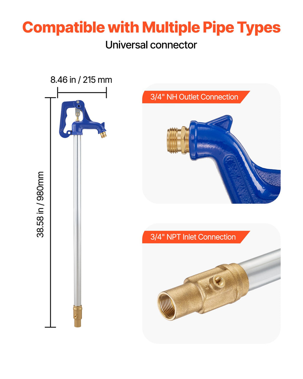 Frost Proof Yard Hydrant, 3.22FT Freeze-Proof Outdoor Faucet With 12" Bury Depth, 3/4" NPT Pipe Connection & 3/4" NH Hose Coupling, No Lead Freezeless Hydrant For Yard Garden Farm Irrigation