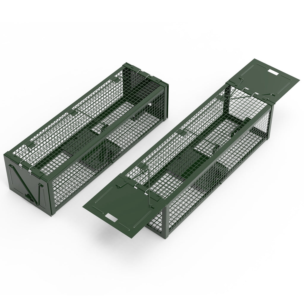 2Pack 15.35x4.72x3.94in 2-Door Humane Live Rat Trap Galvanized Iron Rodent Trap Cage Reusable For Home Garden Farm Warehouse
