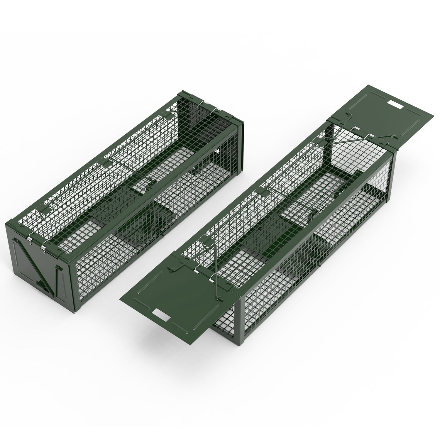 2Pack 15.35x4.72x3.94in 2-Door Humane Live Rat Trap Galvanized Iron Rodent Trap Cage Reusable For Home Garden Farm Warehouse