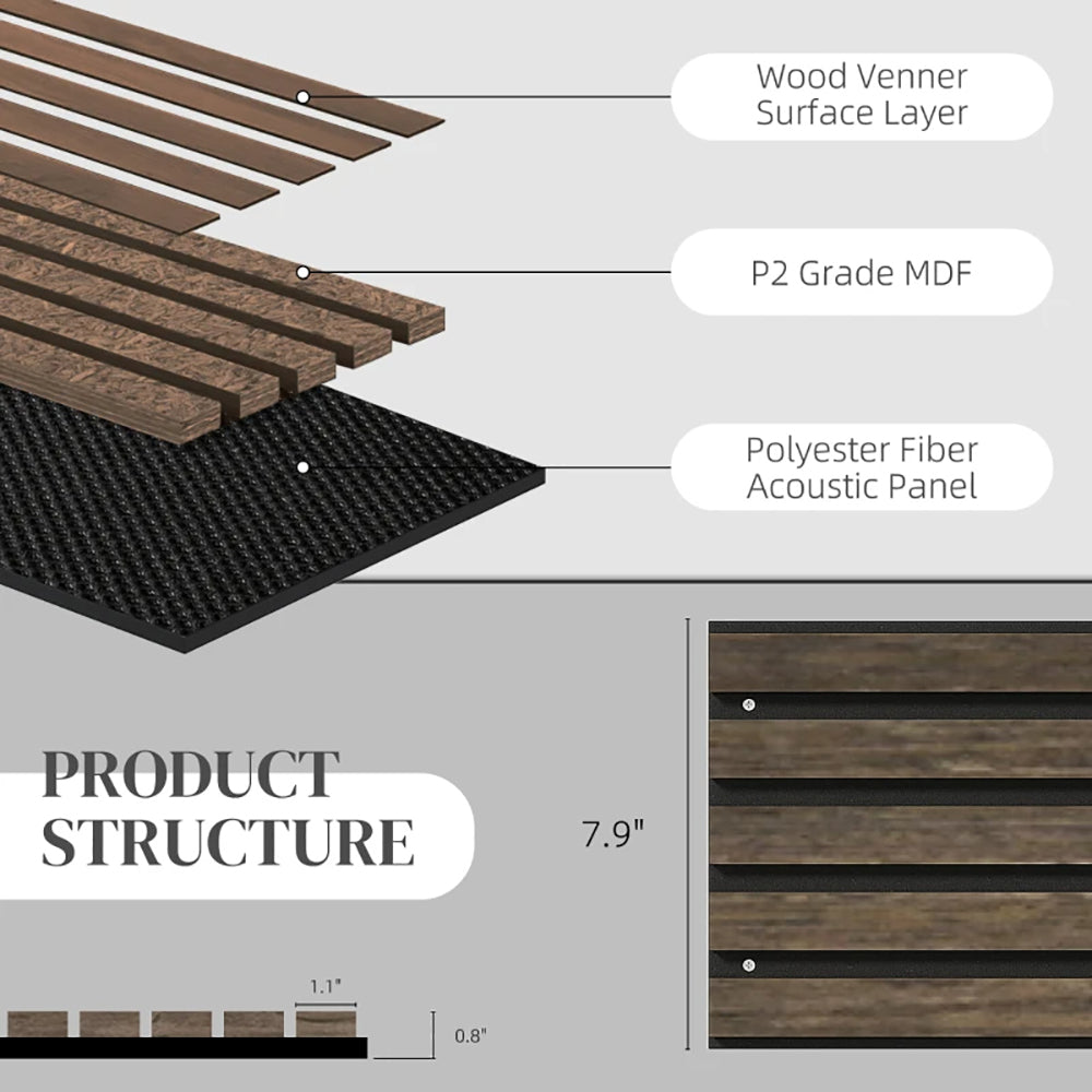 95'' X 8'' Wood Panels For Wall, 4 Pack Acoustic Panels, Sound Absorbing Slat Wall For Interior Wall Decor, Home, Walnut,
