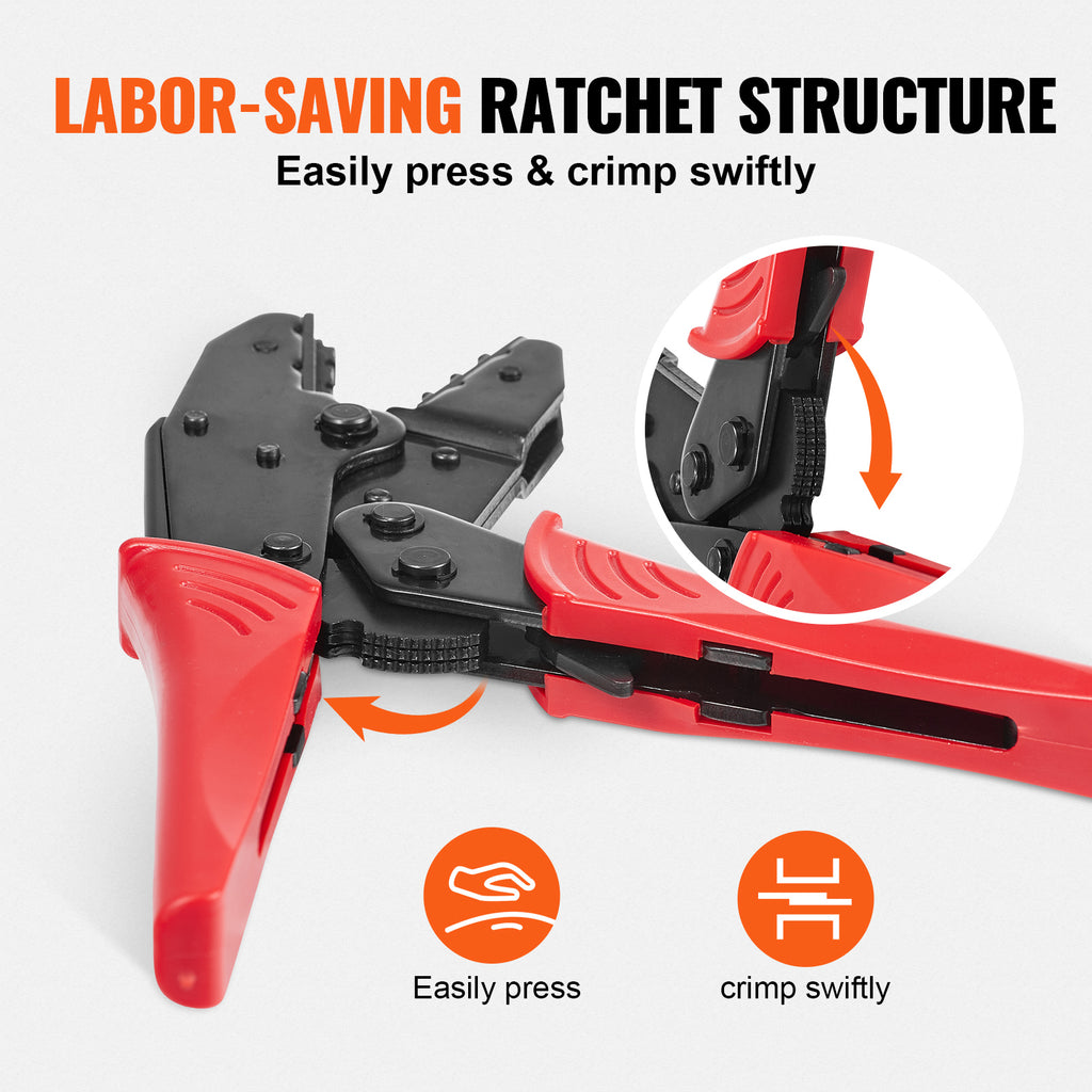Ratcheting Crimping Tool Set For Insulated Electrical Connectors AWG22-10 With Wire Stripper And 210pcs Heat Shrink Tubes Labor-Saving Ratcheting Wire Crimp Pliers