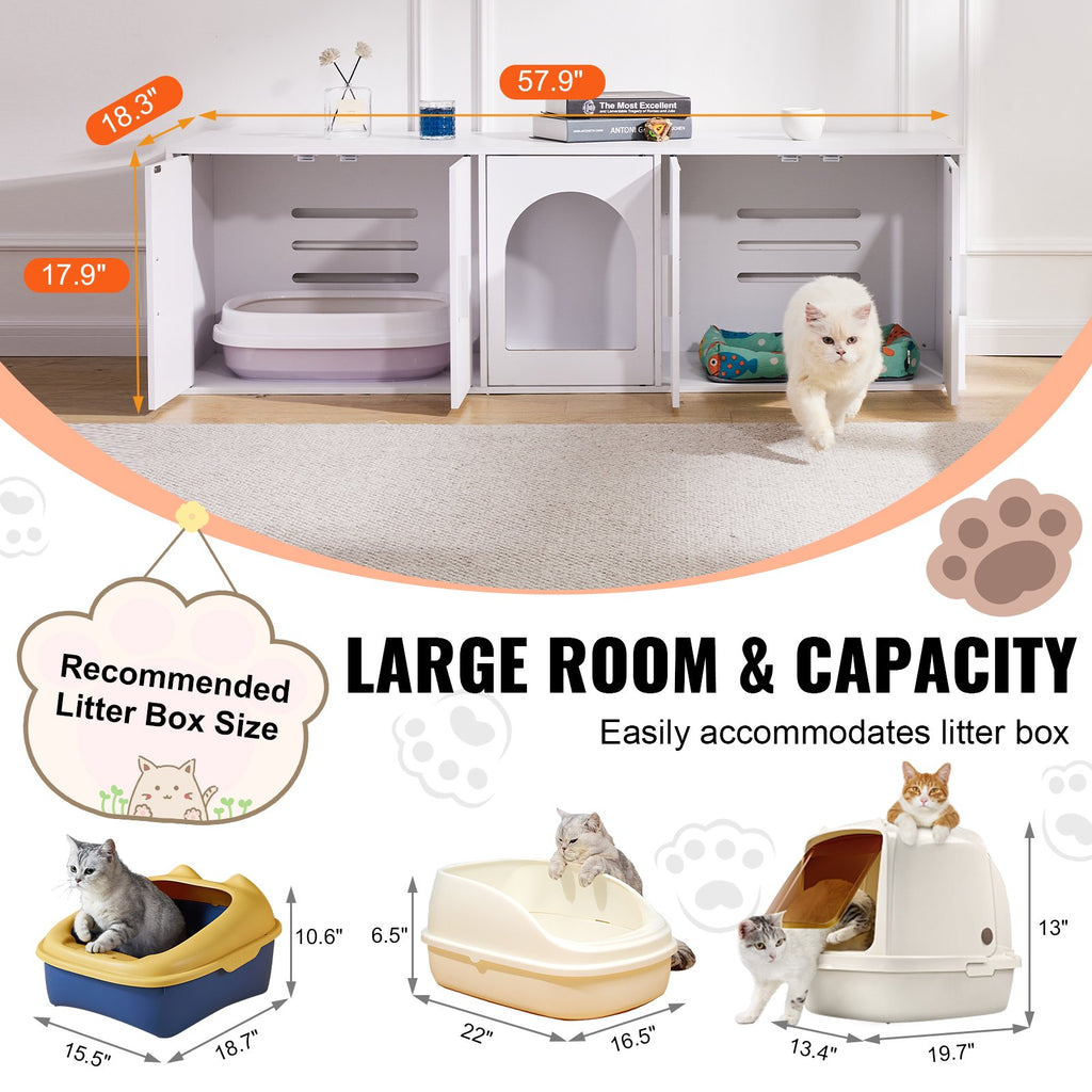 Cat Litter Box Enclosure Wooden Litter Box Furniture Hidden  White