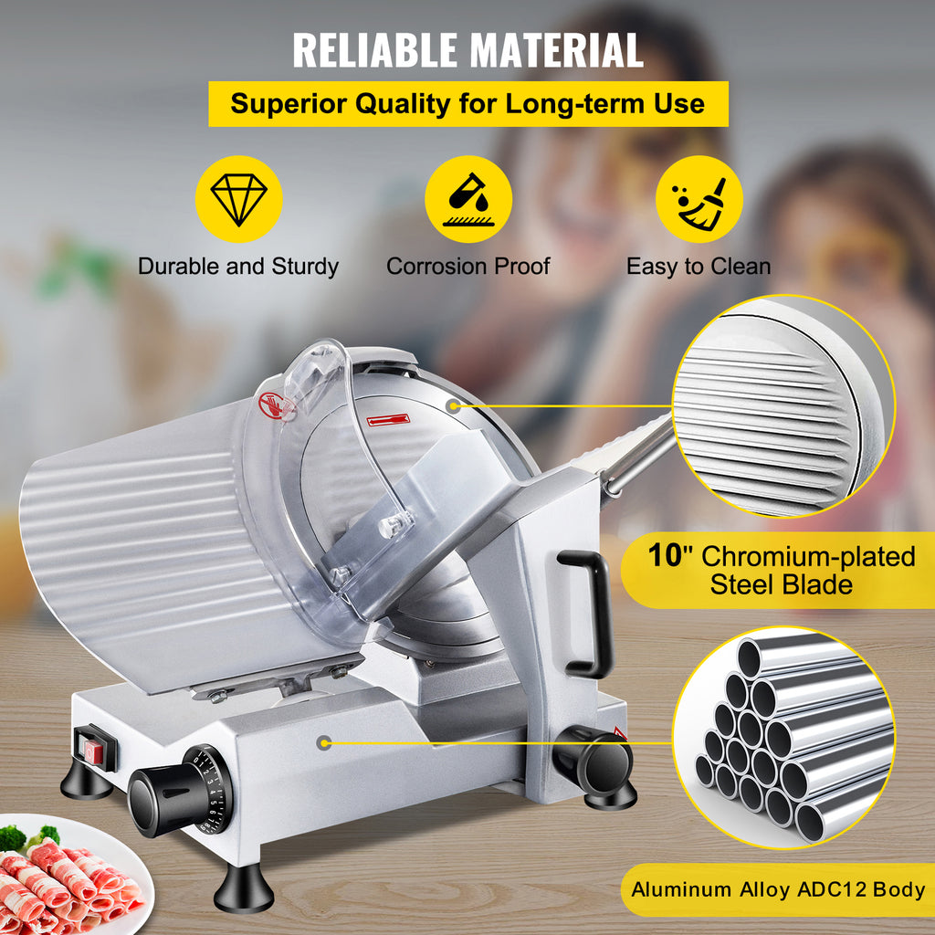 240W Commercial Meat Slicer, Electric Deli Food Slicer, Carbon Steel Blade Electric Food Slicer, 350-400RPM Meat Slicer, 0 - 0.47 Inch Thickness Adjustable For Commercial And Home Use