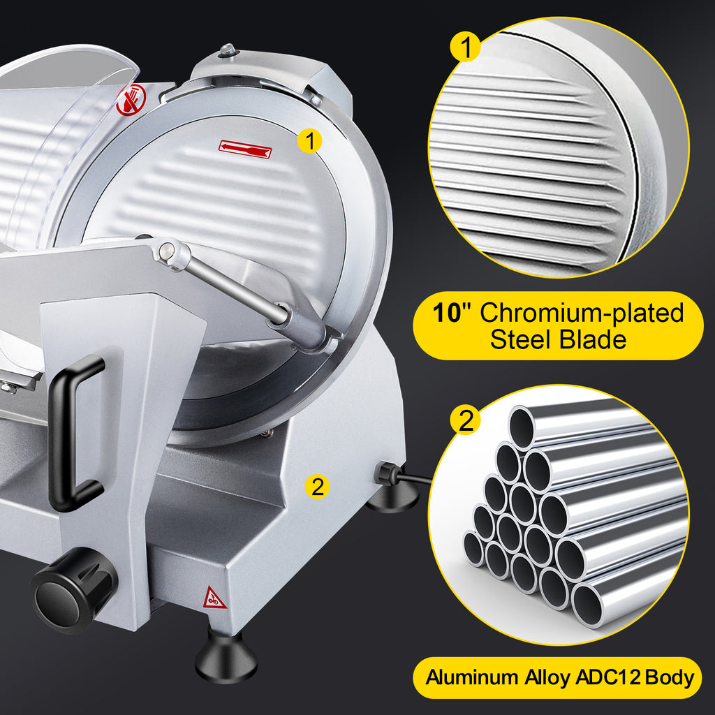 240W Commercial Meat Slicer, Electric Deli Food Slicer, Carbon Steel Blade Electric Food Slicer, 350-400RPM Meat Slicer, 0 - 0.47 Inch Thickness Adjustable For Commercial And Home Use
