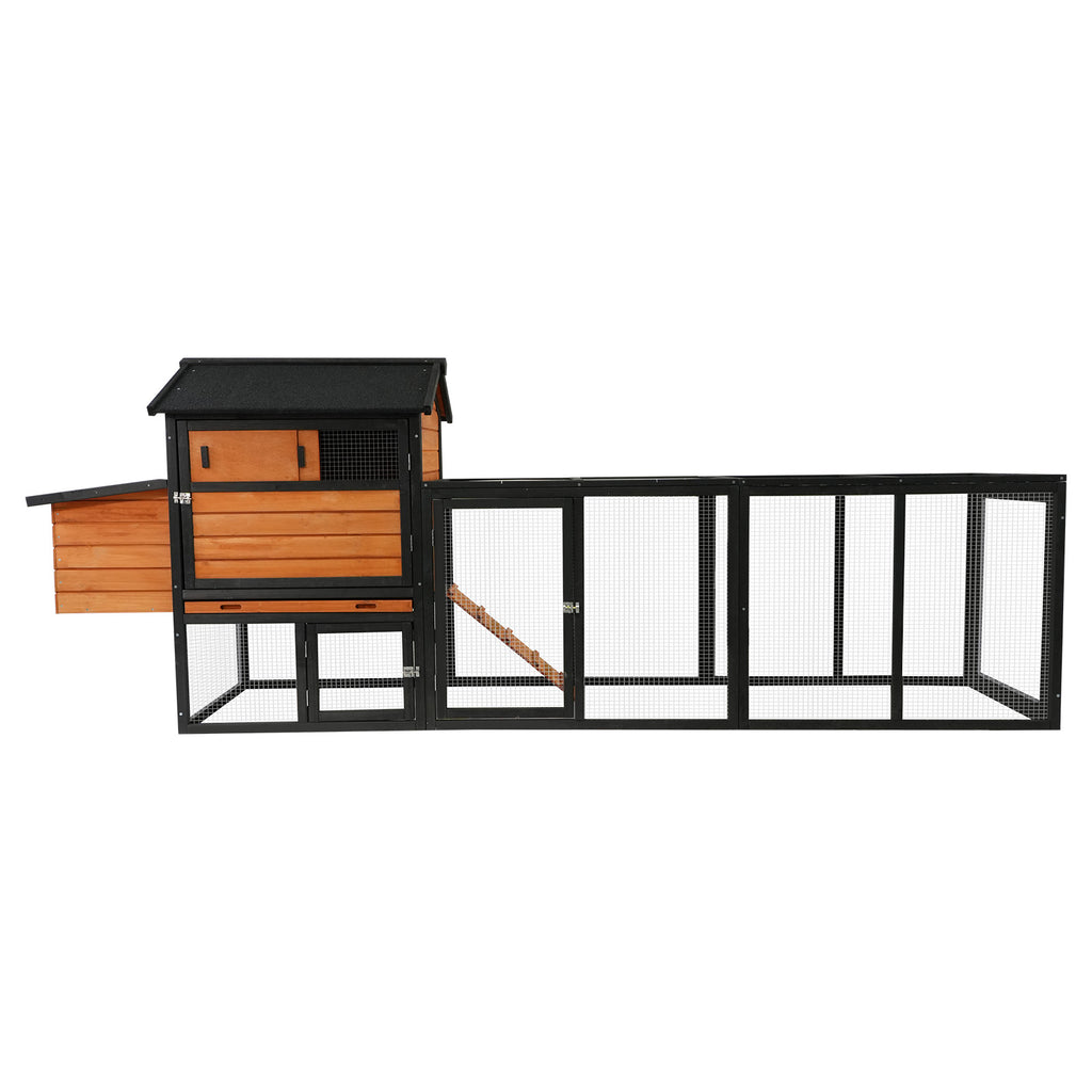 Brown Black Wooden Chicken Coop, Large Outdoor Hen House With Run And Nesting Box Poultry Cage, Rabbit Hutch, Waterproof Anti-UV Panel For Backyard