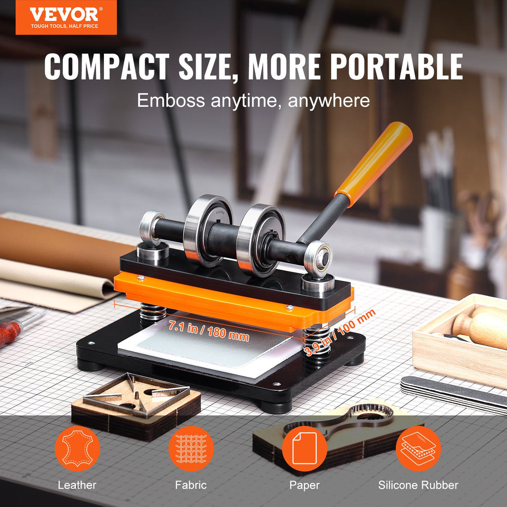 Leather Cutting Machine, 7.1 X 3.9 In Embossing Plate Manual Die Cutter, 0.47 In Pressure Stroke Dual Guide Shafts Die Cut Machine, Leather Embossing Machine For Various Of Materials