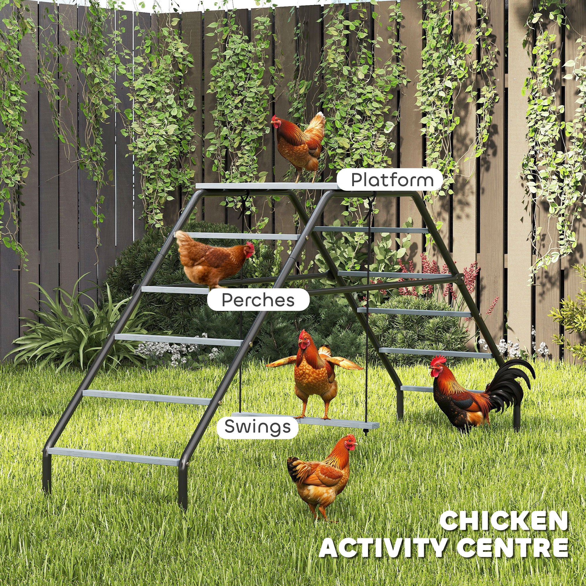Chicken Coop Perches With Adjustable Swing, 10 Roosting Bars, For Backyard, Farm