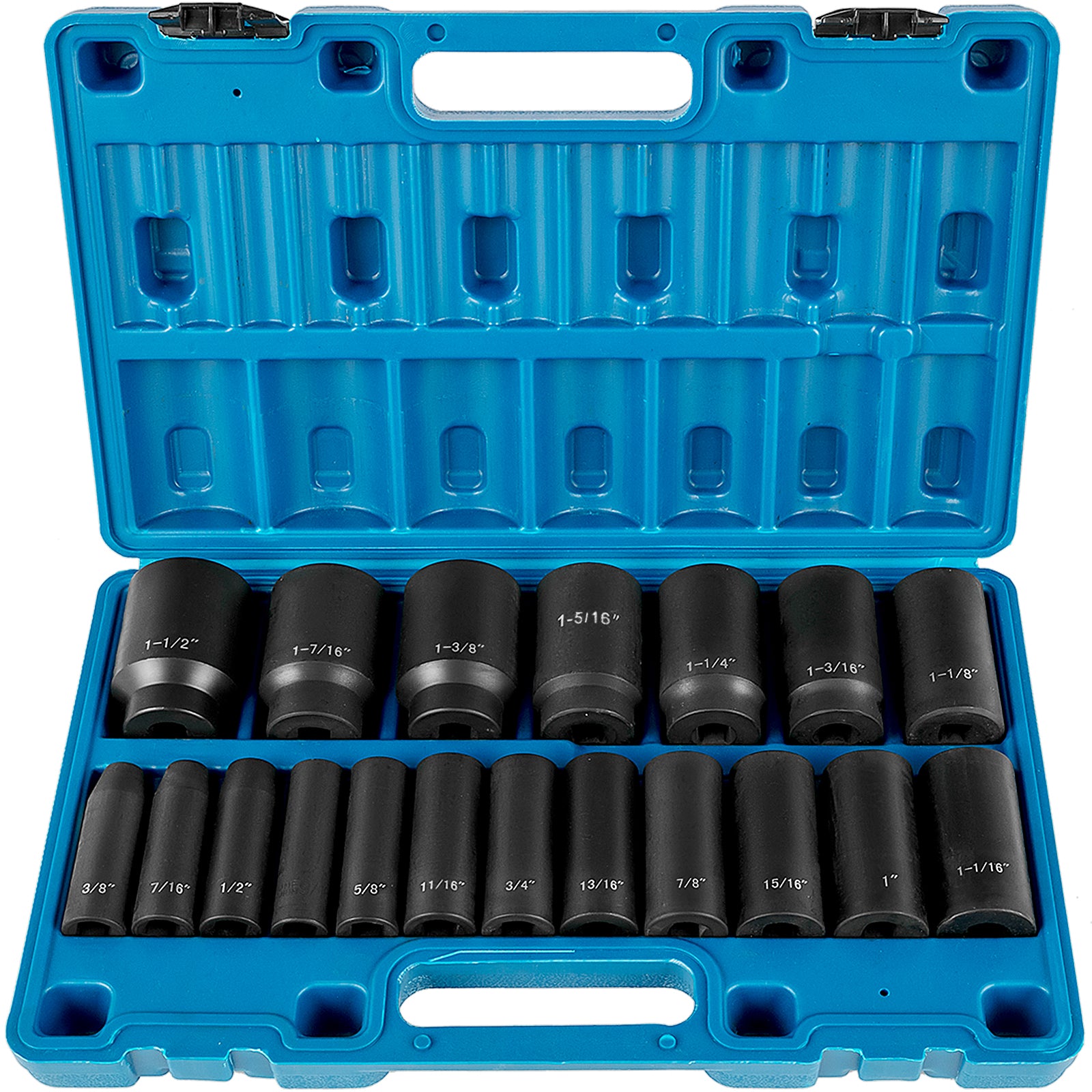 Impact Socket Set 19 Piece Impact Sockets, Deep Socket, 6-Point Sockets, Rugged Construction, Cr-V, With A Storage Cage