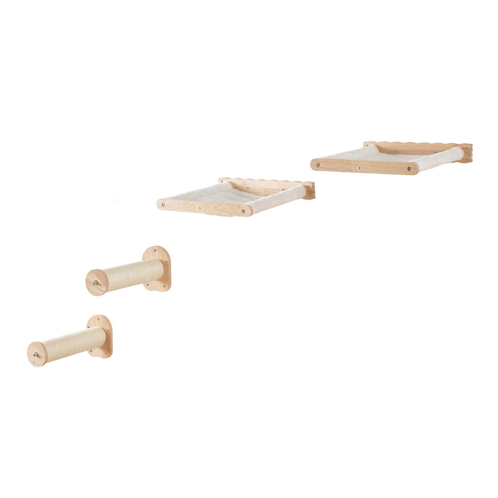 Wall Mounted Cat Shelves With 2 Jumping Posts & 2 Hammocks Up To 40 Lbs