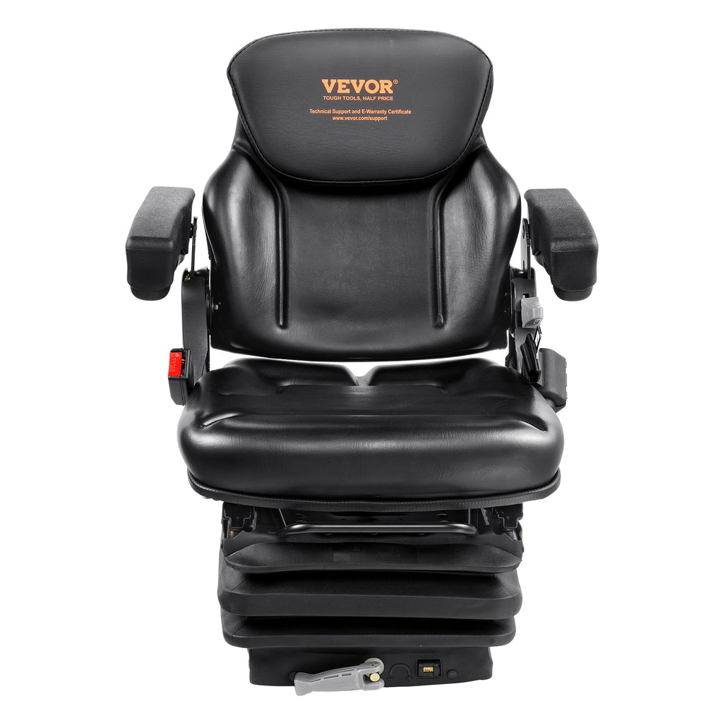 Universal Tractor Seat Suspension, Fold Down Forklift Seat With Adjustable Angle Back, Micro Switch, Seatbelt And Armrests, 3-level Shock Absorption Tractor Seat For Tractor Loader Excavator