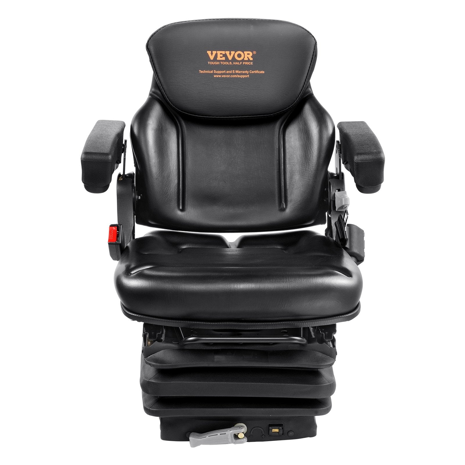 Universal Tractor Seat Suspension, Fold Down Forklift Seat With Adjustable Angle Back, Micro Switch, Seatbelt And Armrests, 3-level Shock Absorption Tractor Seat For Tractor Loader Excavator