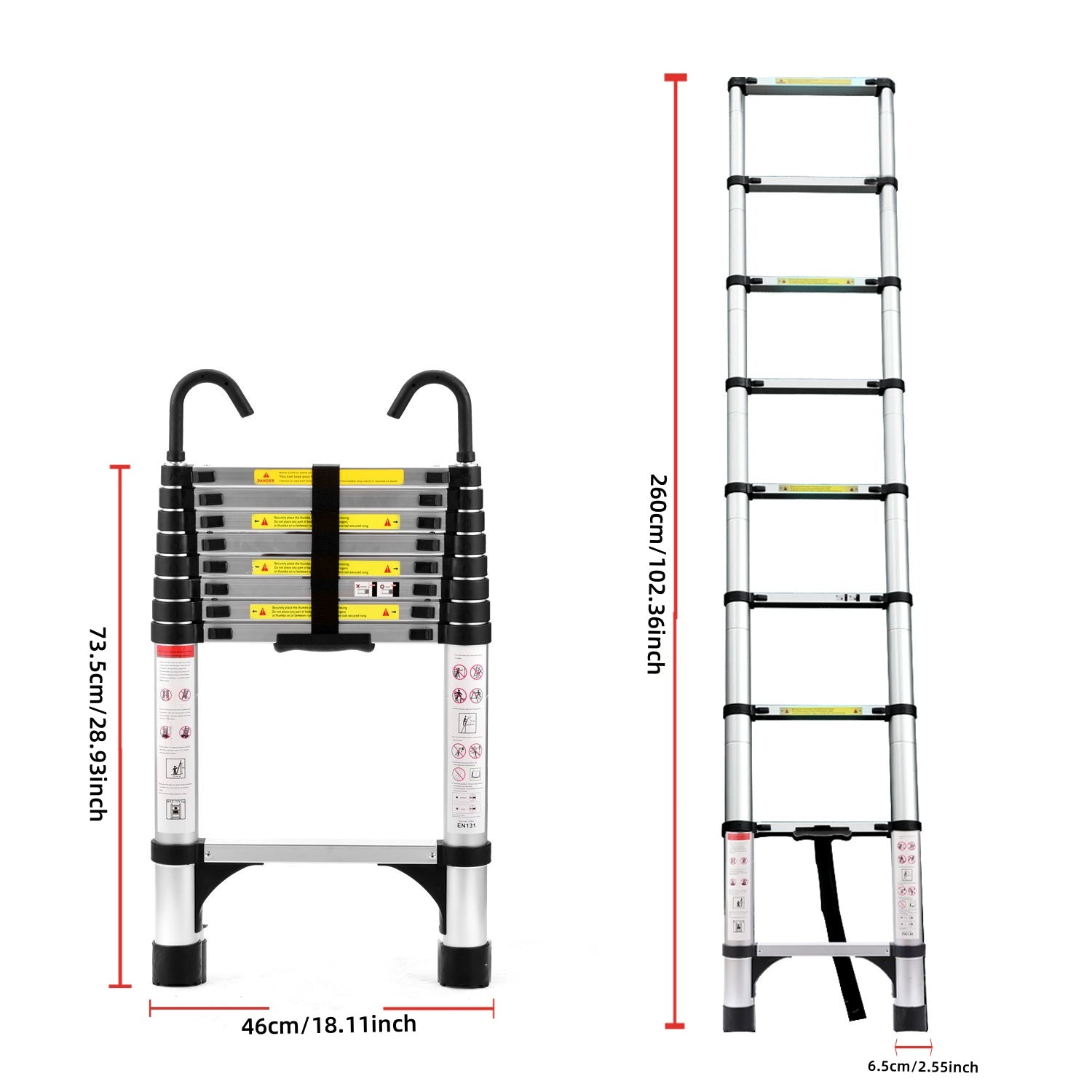 8.5FT Telescopic Aluminum Ladder For Home And Outdoor Use
