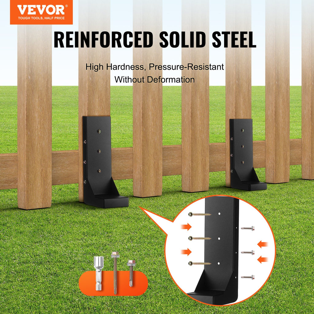 Fence Post Anchor Repair Kit, 4 Pack Inner Diameter 3.5 X3.5 Inches Heavy Duty Steel Fence Post Support Stakes, Anchor Ground Spike For Repair Tilted, Broken Wood Fence Post, Enveloping